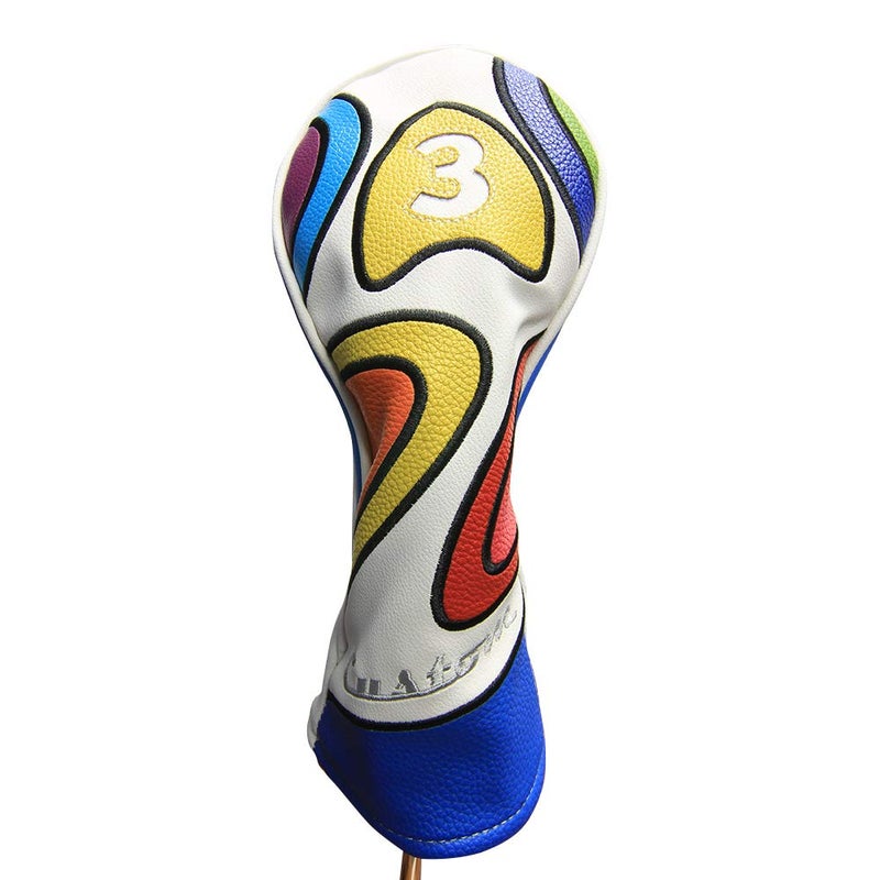 Majek Retro Golf Headcover Limited Edition Vintage Leather Style Psychedelic Colorful Groovy Custom Design #3 Fairway Wood Head Cover - Image 1